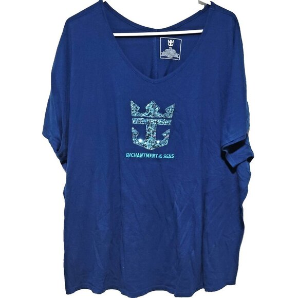 Royal Caribbean TShirt XXL Women's Enchantment of the Seas Sequins Blue V-Neck - Picture 1 of 4